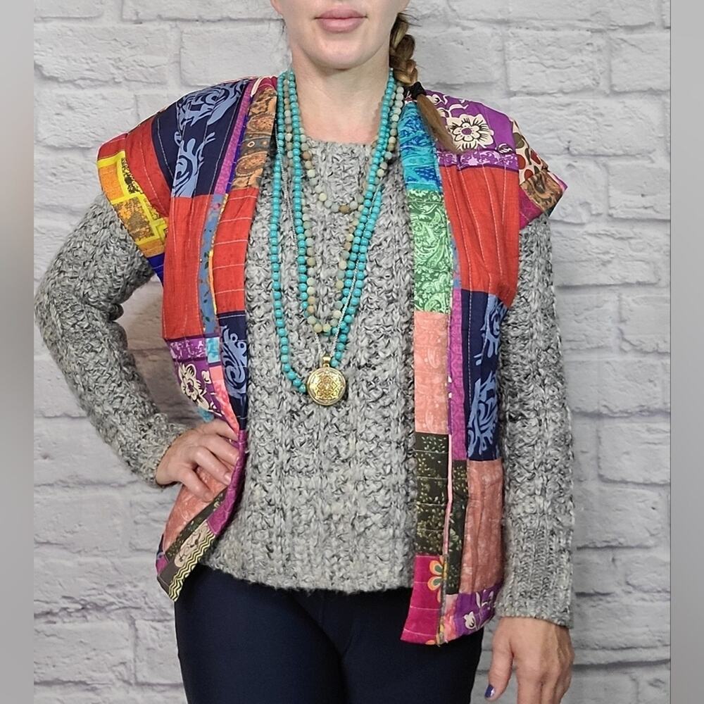 Unique, funky patchwork style quilted vest - image 1